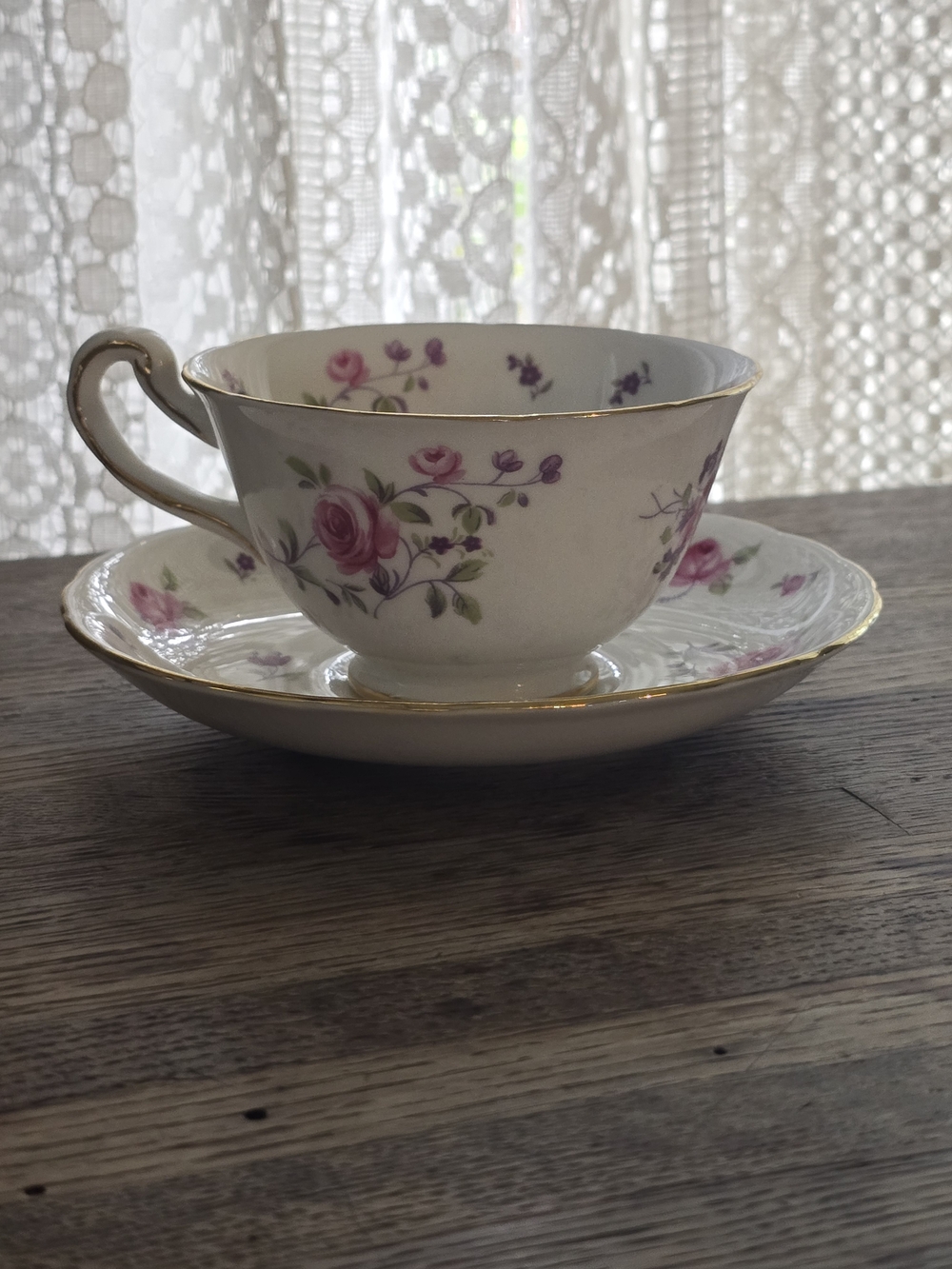 Vintage Royal Chelsea Floral Porcelain Teacup & Saucer Pink Rose Pattern